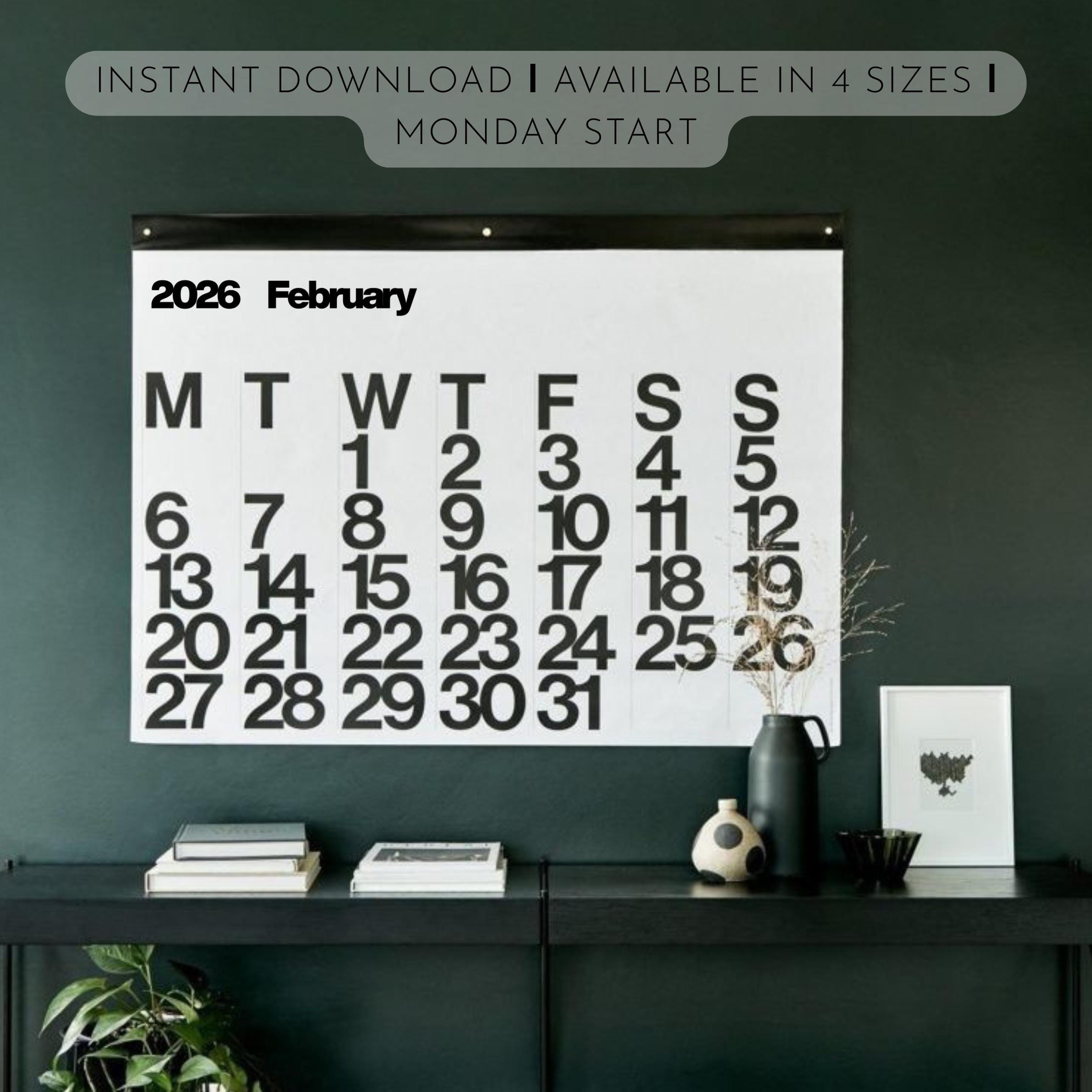 2026 Minimalist Calendar Printable Landscape Wall Planner Monday Start ...