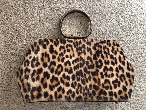 Womens Brown Black Leopard Faux Fur Gold Crossbody Strap Jewelled