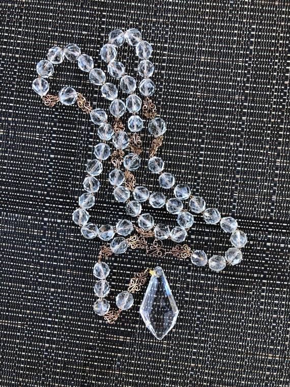 Vintage 1940's Long Crystal Drop Necklace - image 3