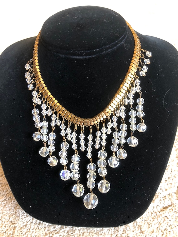 Vintage 1930’s Crystal Waterfall Bib Necklace Wedding - Gem