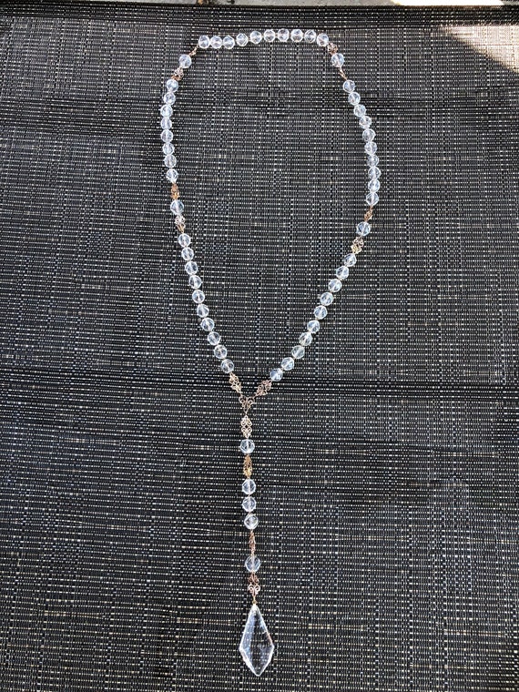 Vintage 1940's Long Crystal Drop Necklace - image 6