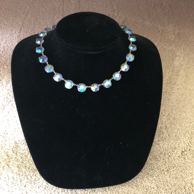 Vintage 1950/'s Blue AB Prong Set Crystal Necklace