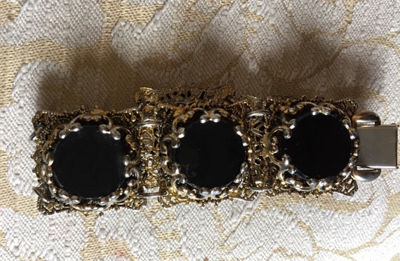 Vintage 1960's Black Gold Panel Link Bracelet - image 3