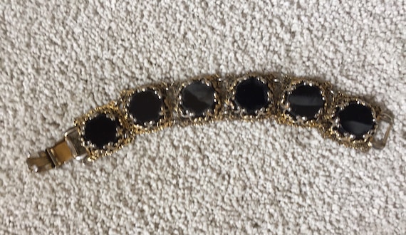 Vintage 1960's Black Gold Panel Link Bracelet - image 2