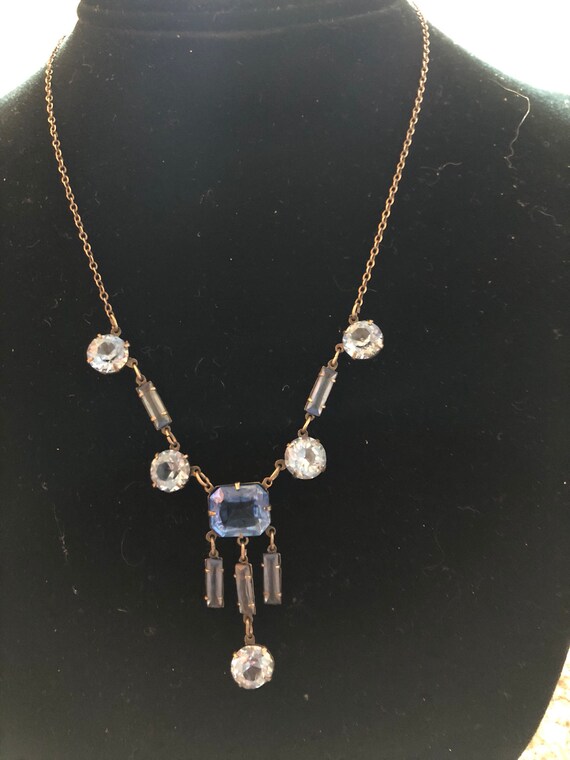 Vintage 1930's Blue Czech Prong Set Open Back Cry… - image 3