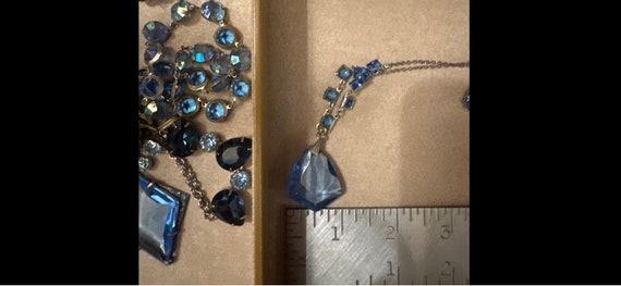 Vintage Blue Edwardian Czech Crystal Pendant Neck… - image 9