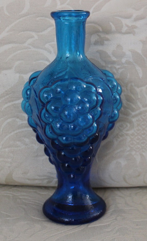 vintage 1970s blue glass bottle vase