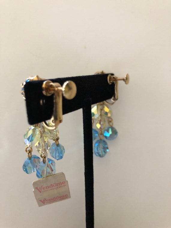 Vintage 1960's Vendone Blue Gold AB Crystal Drop … - image 3