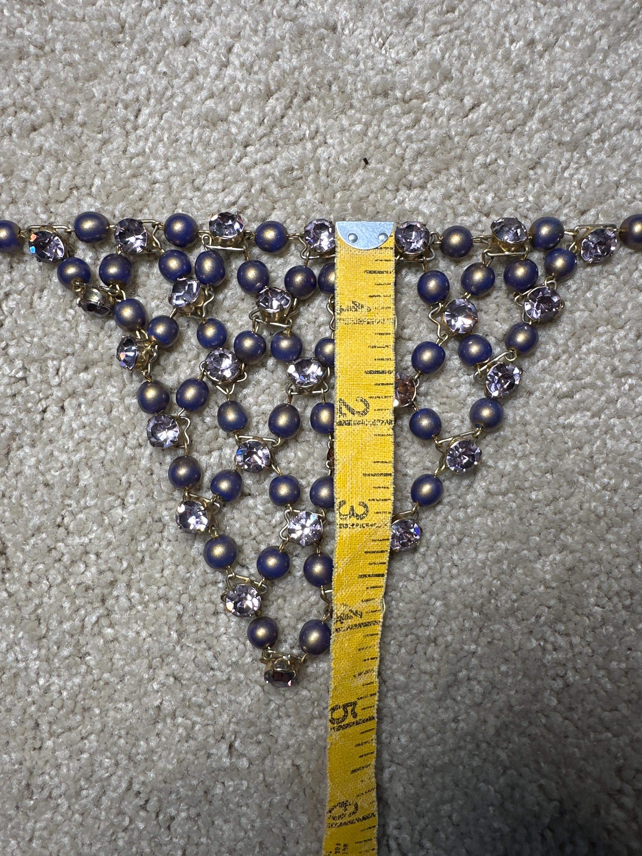 Vintage 1950's Gold Purple Rhinestone Beaded Bib Drop