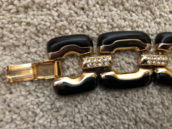 Vintage 1970's Black Gold Rhinestone Link Bracelet - image 5