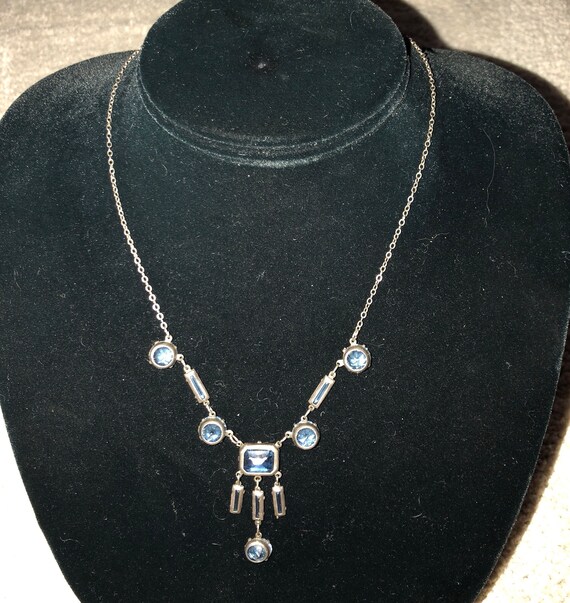 Vintage 1930's Blue Czech Prong Set Open Back Cry… - image 4