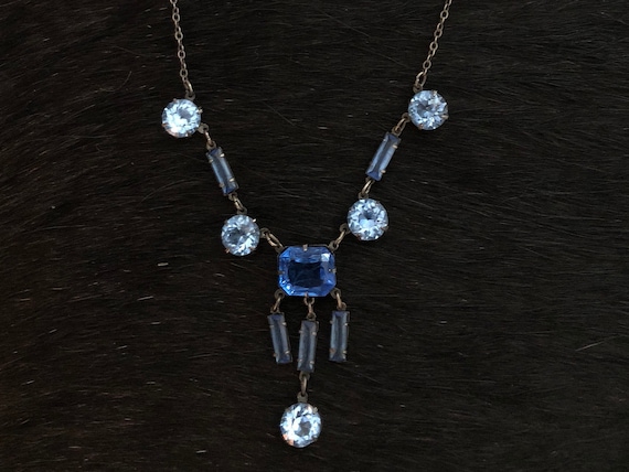 Vintage 1930's Blue Czech Prong Set Open Back Cry… - image 1