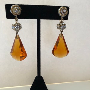 1960&#39;s Vintage Vogue JLRY Lucite Rhinestone Dangle Drop Earrings Signed