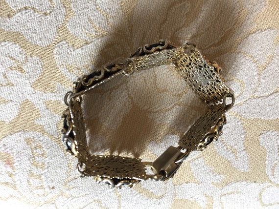 Vintage 1960's Black Gold Panel Link Bracelet - image 4