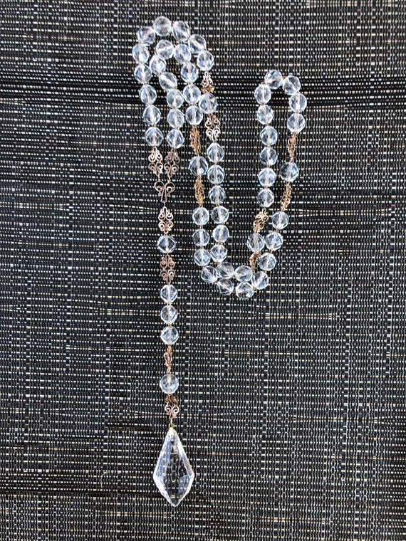 Vintage 1940's Long Crystal Drop Necklace - image 5