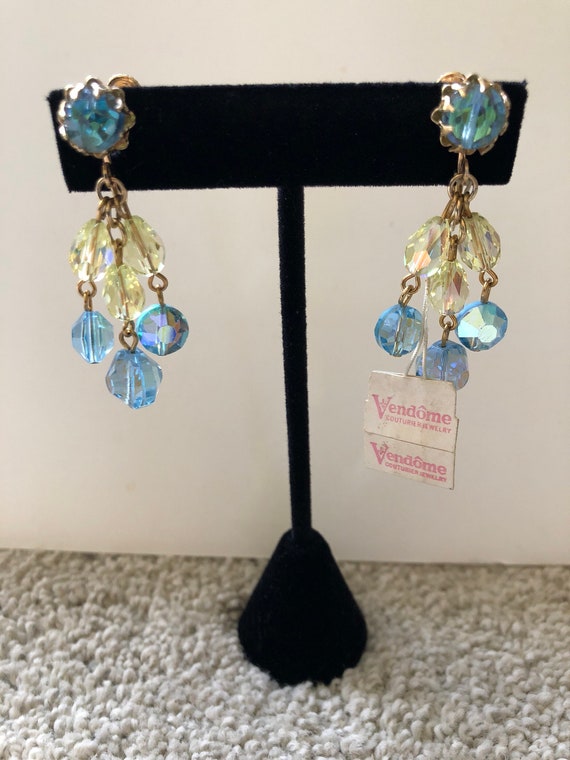 Vintage 1960's Vendone Blue Gold AB Crystal Drop … - image 5