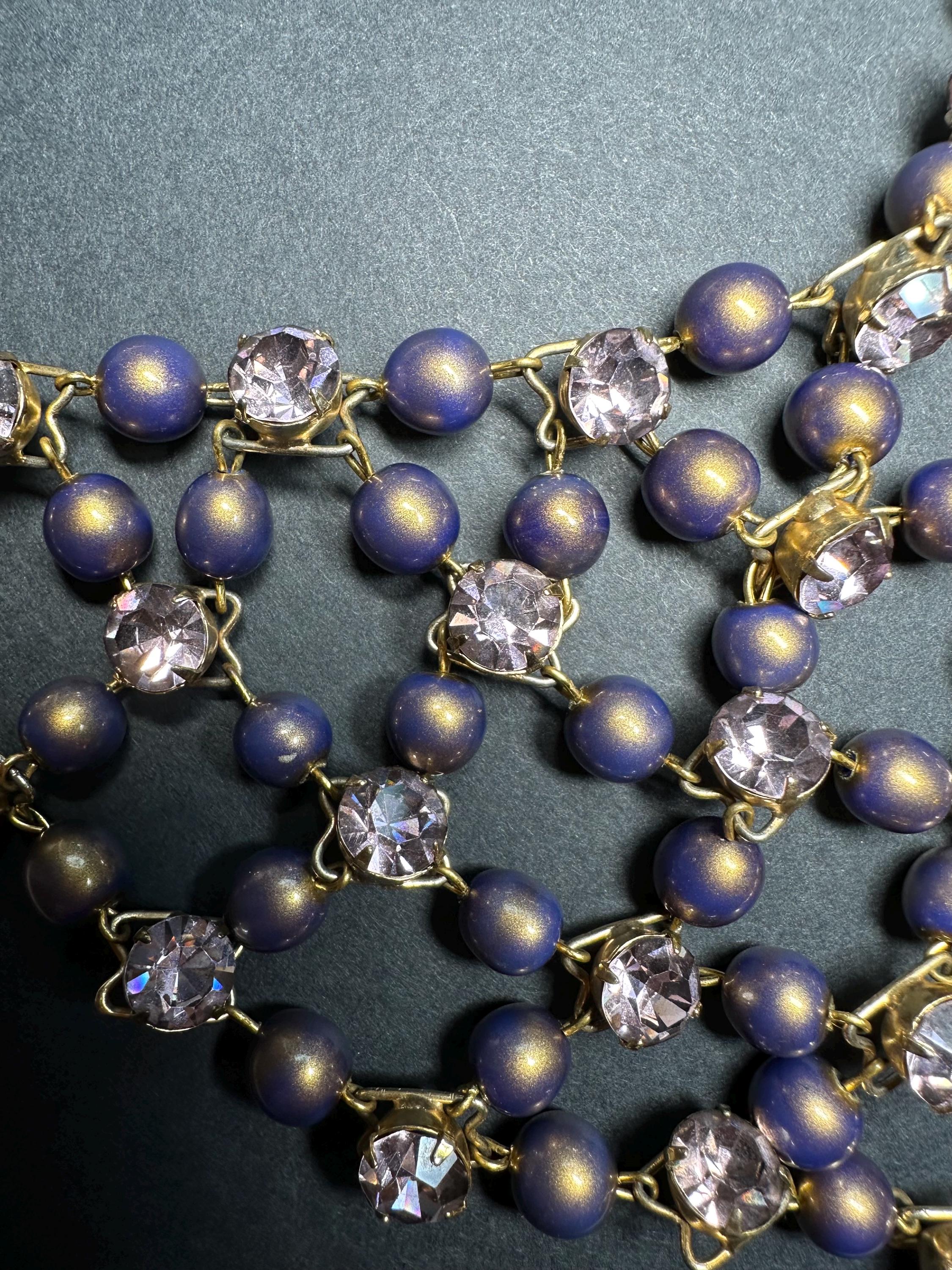 Vintage 1950's Gold Purple Rhinestone Beaded Bib Drop