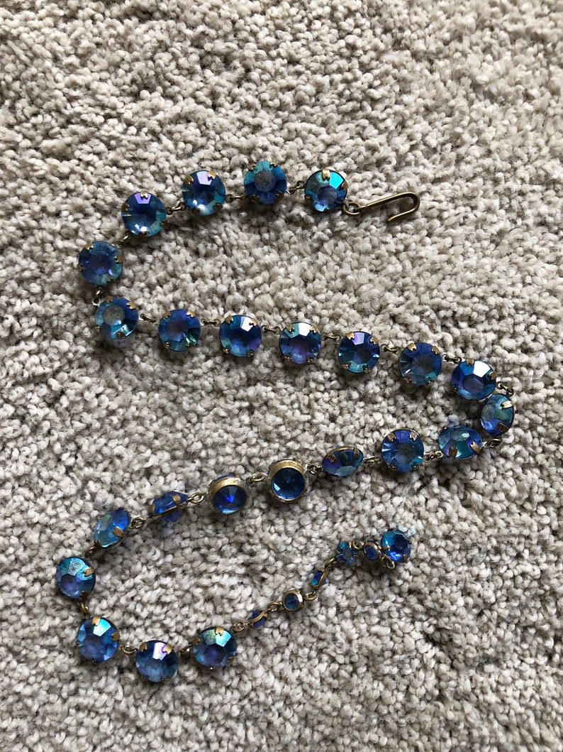 Vintage 1950/'s Blue AB Prong Set Crystal Necklace