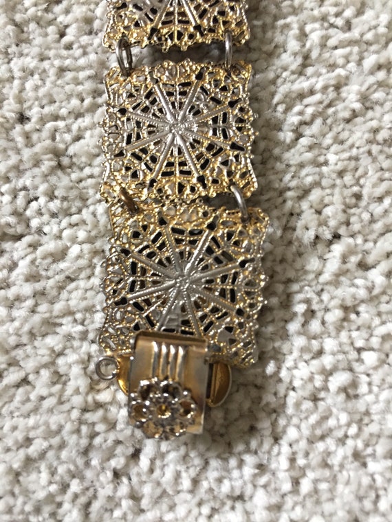 Vintage 1960's Black Gold Panel Link Bracelet - image 6
