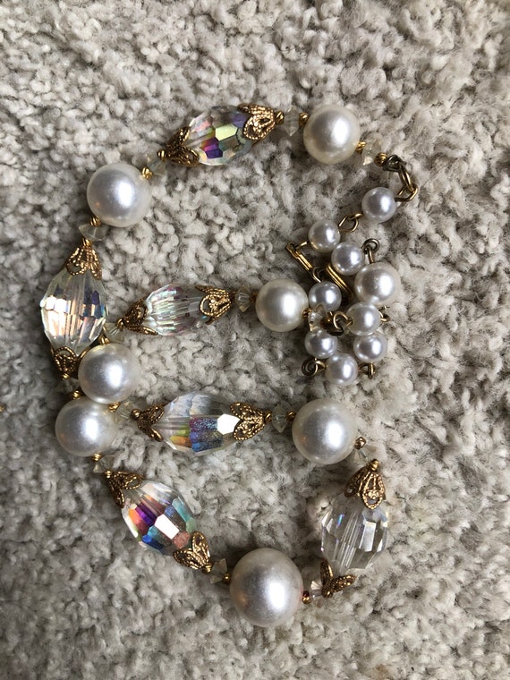 Vintage 1950’s Single Strand Faux Pearl Crystal G… - image 4