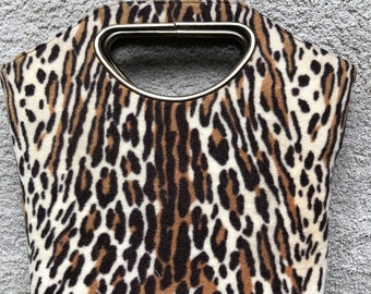 Rare Vintage 1960's Cut Out Handle Faux Leopard Tote Handbag Bag