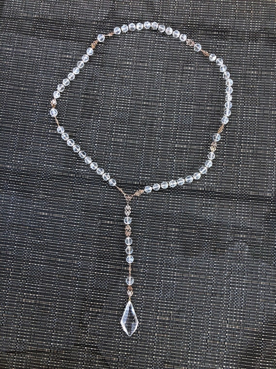 Vintage 1940's Long Crystal Drop Necklace - image 4