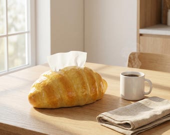 Funda para caja de pañuelos con forma de croissant, decoración divertida para la cocina, soporte original para alimentos