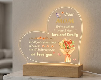 Spersonalizowana akrylowa lampka nocna na Dzień Matki | Spersonalizowane ciepłe oświetlenie | Wyjątkowy prezent dla mamy