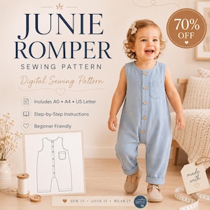 Babysparkdräkt sömnadsmönster i PDF-format, enkel nyföddoutfit, barnoverall, unisex playsuit, A0 A4 US Letter, sommarjumpsuit, småbarnskläder, gör-det-själv