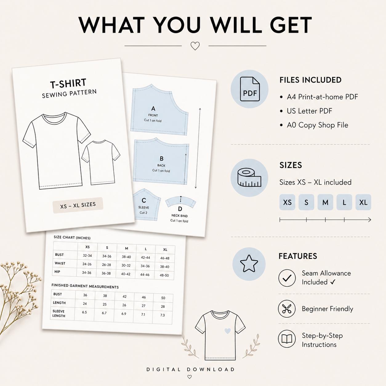 Boxy Oversized T-shirt Sewing Pattern | Unisex Casual Tee (digital ...