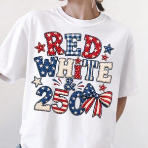 Comfort Colors® Red White and 250 Tee, Red White and 250 Tee, 250th Anniversary Shirt, Patchwork USA Shirt, Preppy Patriotic Tee