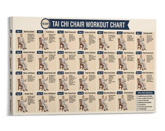 Tai Chi Chair Workout Chart Poster Print Seated Exercises for Beginners and Seniors Canvas Wall Art Living Room Bedroom Home Gym Decor Canva