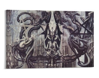 H.R. Giger Dark Art Canvas Print: Baphomet, Alien, Surreal Horror Wall Decor