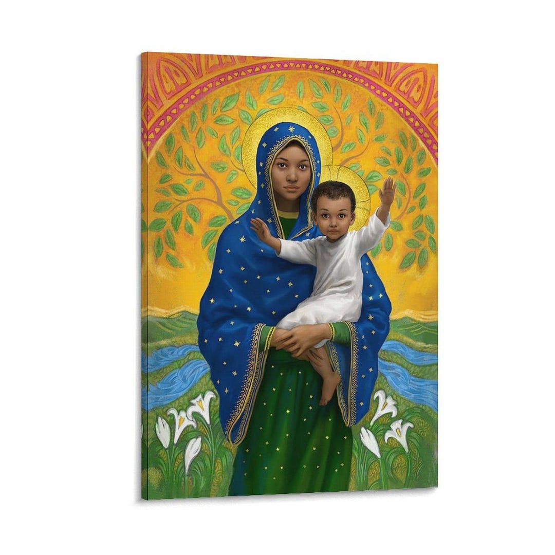 Black Madonna and Child Canvas Painting, Religious Wall Art Print - Etsy