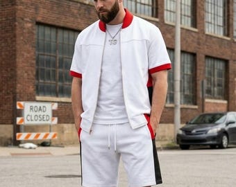 Tweedelige herenoutfit van echt zwart leer | Zomeroutfit voor heren: leren combi-set.