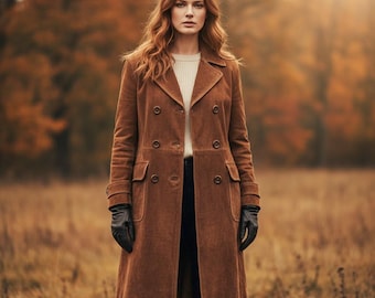 Echt suède damestrenchcoat - bruine lange damesjas vintage stijl, suède damestrench.