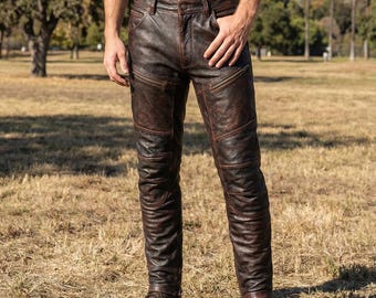 Herenbroek chocolade lamsleer, verweerde gewaxte afwerking - slimfit broek