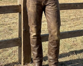 Echt lamsleren herenbroek, verweerde gewaxte afwerking - slim-fit broek