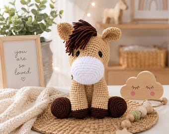 Pferd Häkelanleitung | einfach zu häkelndes Pferd Amigurumi Muster, süßes Amigurumi Pferd Muster, gehäkeltes Plüschtier Tier Spielzeug