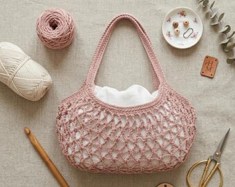 Net Tote Bag Crochet Pattern | Farmer Market Bag, Crochet Shoulder Bag, Tote Pattern