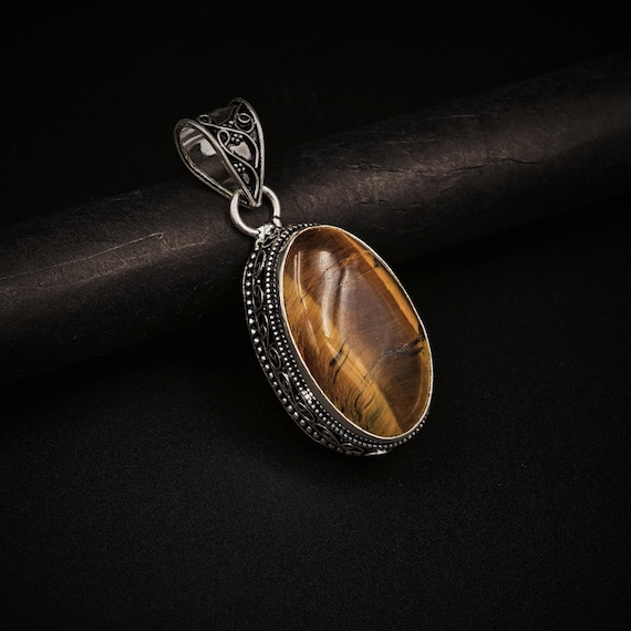 Tiger Eye Pendant, Natural Tiger Eye Gemstone Pendant Handmade Pendant 925 Sterling Silver Pendant Amazing Tiger Eye Jewelry Gift For Mom