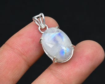 Rainbow Moonstone Solid 925 Sterling Silver Handmade Pendant, 100%Natural High Grade Mini Moonstone Pendant,June Birth Stone Gift For Mom