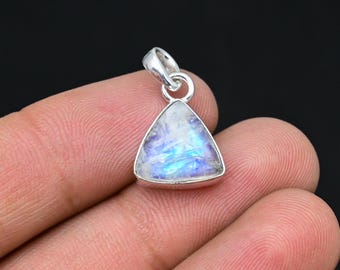 Rainbow Moonstone Solid 925 Sterling Silver Handmade Pendant, 100%Natural High Grade Mini Moonstone Pendant,June Birth Stone Gift For Mom