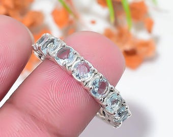 Aquamarine Ring, 925 Sterling Silver Ring Jewelry, Aquamarine Gemstone Handmade Designer Ring Wedding Ring for Her, Gift for Mom