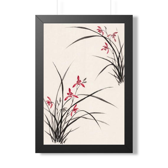 Orchid | Framed Chinese Culture Ink Art | Black & White Ink
