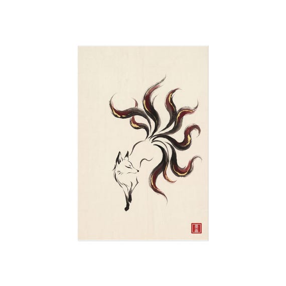 Kitsune Fox Sumi-e Ink Print | Zen Black White Wall Art Poster