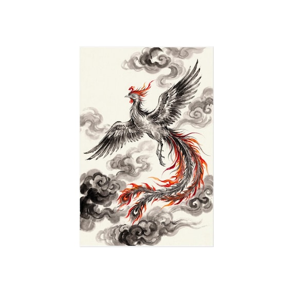 Fenghuang Phoenix Ink Art Print | Chinese Culture Wall Art, Minimalist Poster