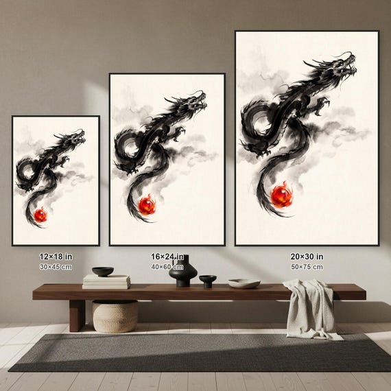 Ascending | Japanese Dragon Sumi-e | Black & White Ink Wall Art | Poster