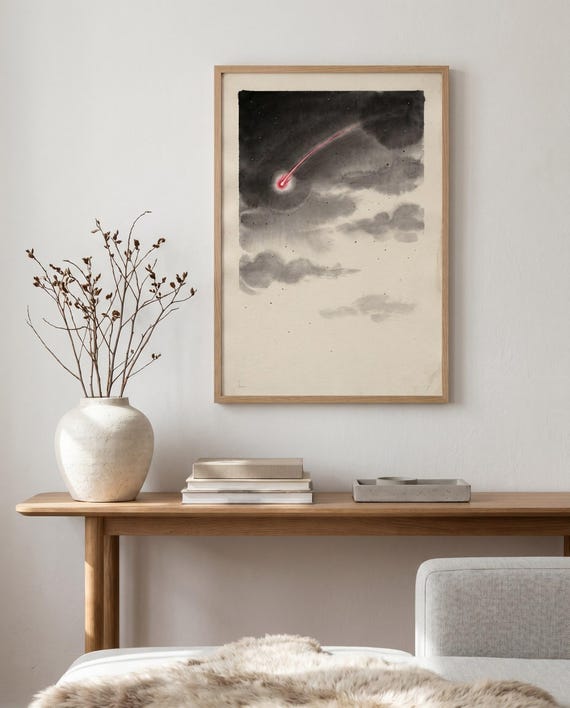 Shooting Star Ink Print | Minimalist Celestial Night Sky Wall Art (Digital Download)