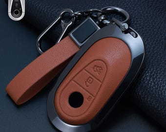 New Mercedes Benz Key Fob Cover 2021-2026, Personalized Leather Key Case for AMG GLC GLE C E S Class, Electric Luxury Car Gift